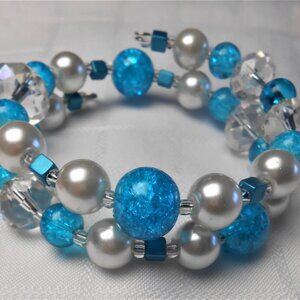 Handmade jewelry set with memory wire bracelets and earrings